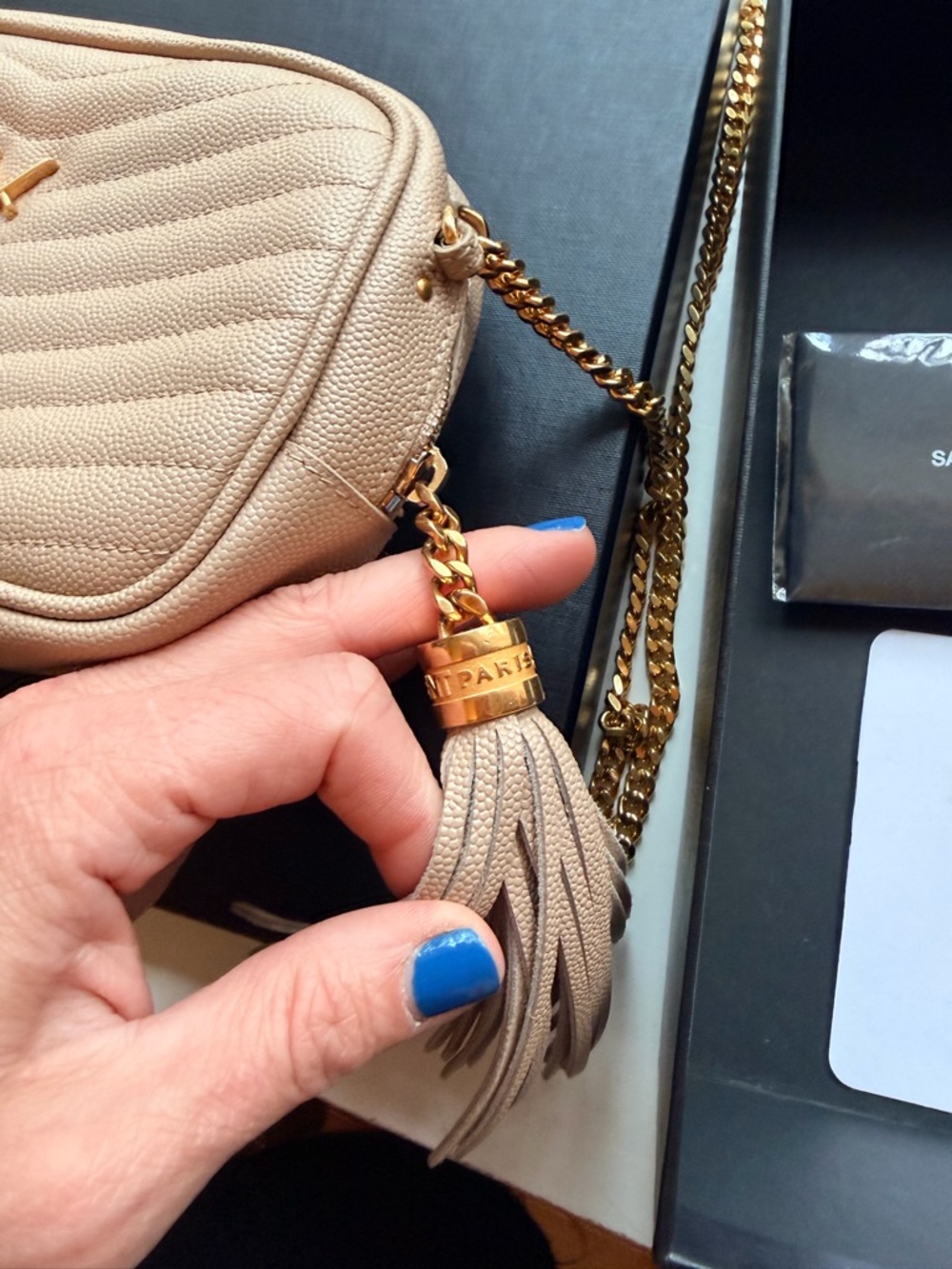 Saint Laurent Dark Beige Grain De Poudre Matelasse Mini Lou Camera Bag NWT/NIB - Picture 6 of 16